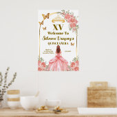 Blush Pink Quinceanera Welcome Template ポスター (キッチン)