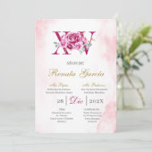 Blush pink quinceañera with pink rose 招待状 (スタンド正面)