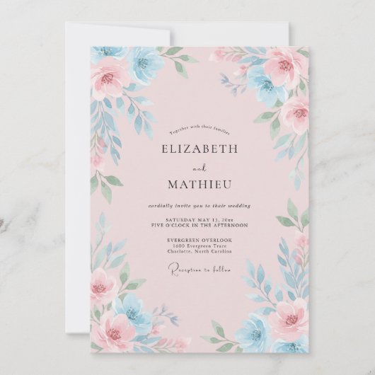 Blush Pink Radiant Watercolor Wedding 招待状 (正面)