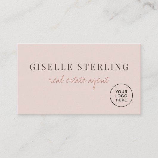 Blush Pink Real Estate Agent Logo QR Code 名刺 (正面)