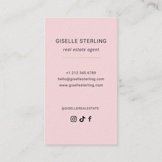 Blush Pink Real Estate Agent Minimal Modern 名刺 (裏面)