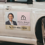 Blush Pink Real Estate Agent Modern Gold Photo カーマグネット<br><div class="desc">Real Estate Agent Modern Blush Pink & Gold Realtor Custom Photo Car Magnets.</div>