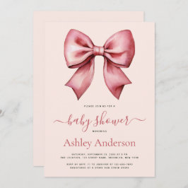 Blush Pink Red Bow Girl Baby Shower 招待状