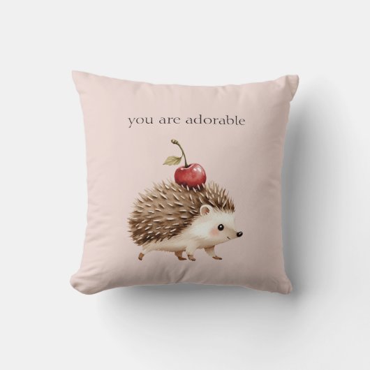Blush Pink Red Cherry Adorable Hedgehog クッション (正面)