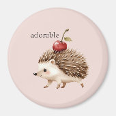 Blush Pink Red Cherry Adorable Hedgehog マグネット (正面)