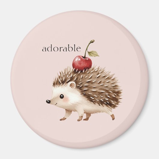 Blush Pink Red Cherry Adorable Hedgehog マグネット (正面)