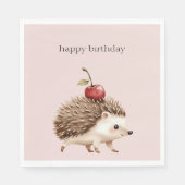 Blush Pink Red Cherry Adorable Hedgehog Birthday スタンダードランチョンナプキン (正面)