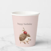 Blush Pink Red Cherry Adorable Hedgehog Birthday 紙コップ (正面)