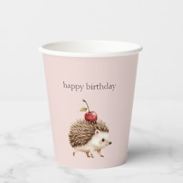 Blush Pink Red Cherry Adorable Hedgehog Birthday 紙コップ