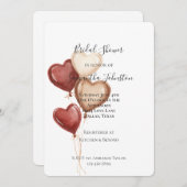 Blush Pink Red Cream Heart Balloons Bridal Shower 招待状 (正面/裏面)