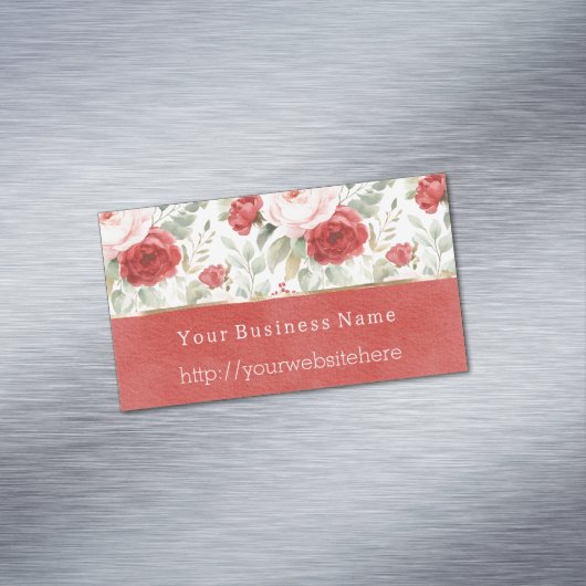Blush Pink Red Floral Business name website マグネット名刺 (インサイチュ)
