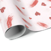 Blush Pink Red Glitter Heart Streaks Valentine ラッピングペーパー (ロールコーナー)