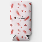 Blush Pink Red Hearts Glitzy Glitter スリム缶クーラー (正面)