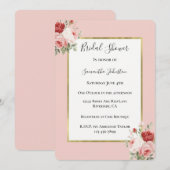 Blush Pink Red Roses Floral Bridal Shower 招待状 (正面/裏面)