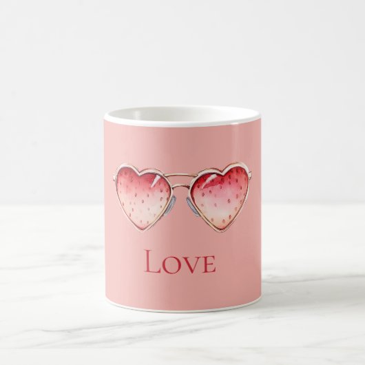 Blush Pink Red Strawberry Heart Glasses コーヒーマグカップ (中央)