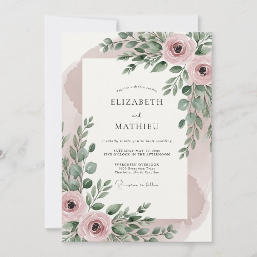 Blush Pink Resplendent Botanical Wedding 招待状 (正面)