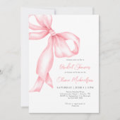 Blush Pink Ribbon Bow Coquette Bridal Shower 招待状 (正面)