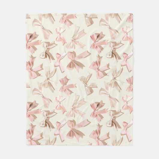 Blush Pink Ribbon Pattern Blanket | Soft Feminine  フリースブランケット (正面)