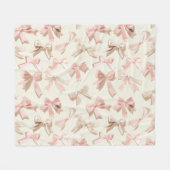 Blush Pink Ribbon Pattern Blanket | Soft Feminine  フリースブランケット (正面(横))
