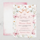 Blush Pink Ribbon Spanish Es Nina Baby Shower  招待状 (正面/裏面)