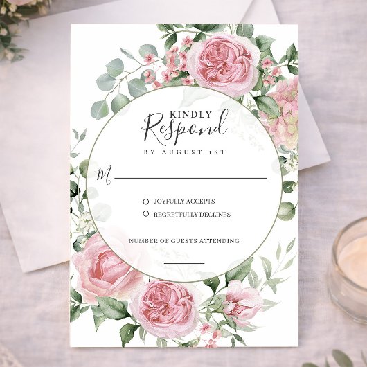 Blush Pink Romantic Floral Watercolor Wedding 出欠カード