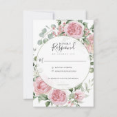 Blush Pink Romantic Floral Watercolor Wedding 出欠カード (正面)