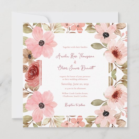 Blush Pink Romantic Floral Wedding Invitation (正面)