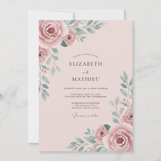 Blush Pink Romantic Rose Wedding 招待状 (正面)