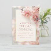 Blush Pink Romantic Sakura Gold Frame Wedding 招待状 (スタンド正面)