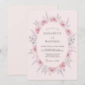 Blush Pink Romantic Watercolor Wedding 招待状 (正面/裏面)