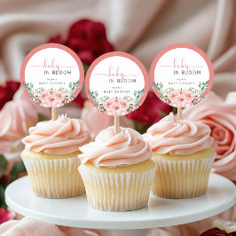 Blush Pink Rose Baby in Bloom Shower  ラウンドシール