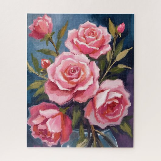 Blush Pink Rose Bouquet Painted ジグソーパズル (縦)