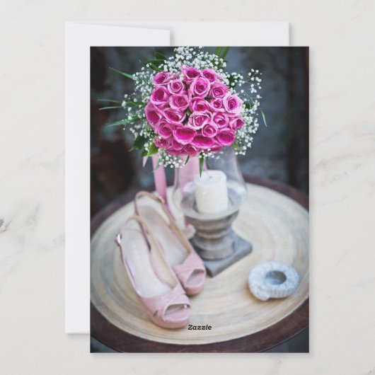 Blush Pink Rose Bouquet Rustic Wedding Invite 招待状 (裏面)