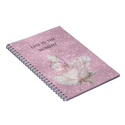 Blush Pink Rose Butterfly Sparkle ノートブック (右側)