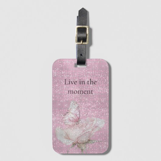 Blush Pink Rose Butterfly Sparkle  ラゲッジタグ (正面縦)