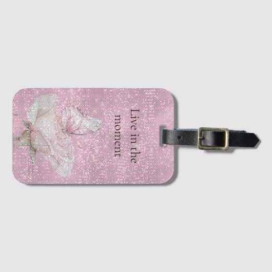 Blush Pink Rose Butterfly Sparkle  ラゲッジタグ (正面横)