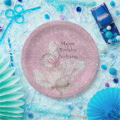 Blush Pink Rose Butterfly Sparkle Birthday ペーパープレート (パーティー)