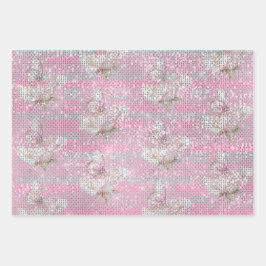 Blush Pink Rose Butterfly Sparkle Birthday ラッピングペーパーシート