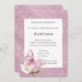 Blush Pink Rose Butterfly Sparkle Birthday 招待状 (正面/裏面)