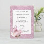 Blush Pink Rose Butterfly Sparkle Birthday 招待状 (スタンド正面)