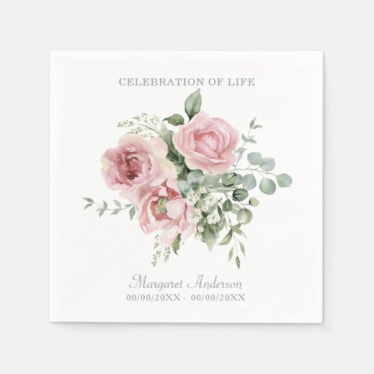 Blush Pink Rose Celebration of Life スタンダードカクテルナプキン (正面)