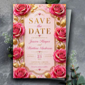 Blush Pink Rose Elegant Gold Floral セーブザデート