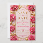 Blush Pink Rose Elegant Gold Floral セーブザデート (正面)