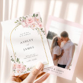 Blush Pink Rose Floral Arch Wedding Save the Date セーブザデート