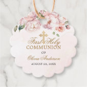 Blush Pink Rose Floral First Holy Communion フェイバータグ (正面)