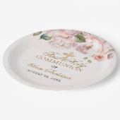 Blush Pink Rose Floral First Holy Communion ペーパープレート (アングル)
