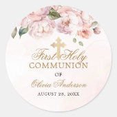 Blush Pink Rose Floral First Holy Communion ラウンドシール (正面)