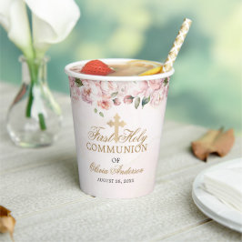 Blush Pink Rose Floral First Holy Communion 紙コップ