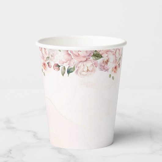 Blush Pink Rose Floral First Holy Communion 紙コップ (裏面)