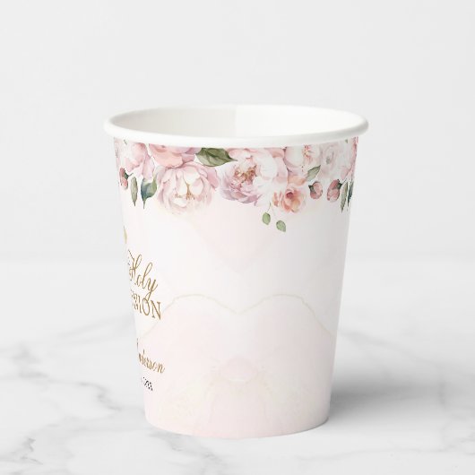 Blush Pink Rose Floral First Holy Communion 紙コップ (左)